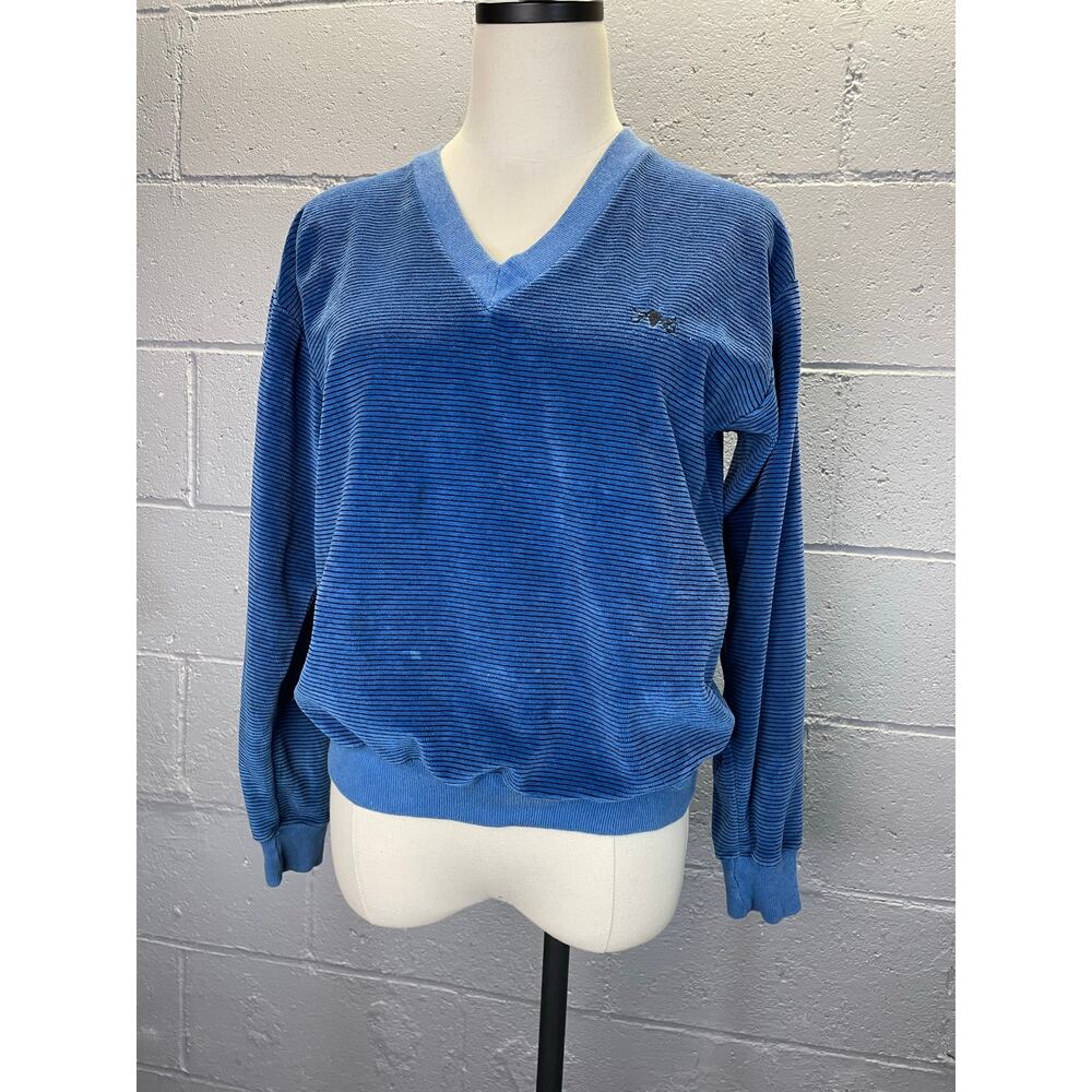 Vintage 1970s Sergio Valente Velour Color Block V-Neck Pullover Sweatshirt Med